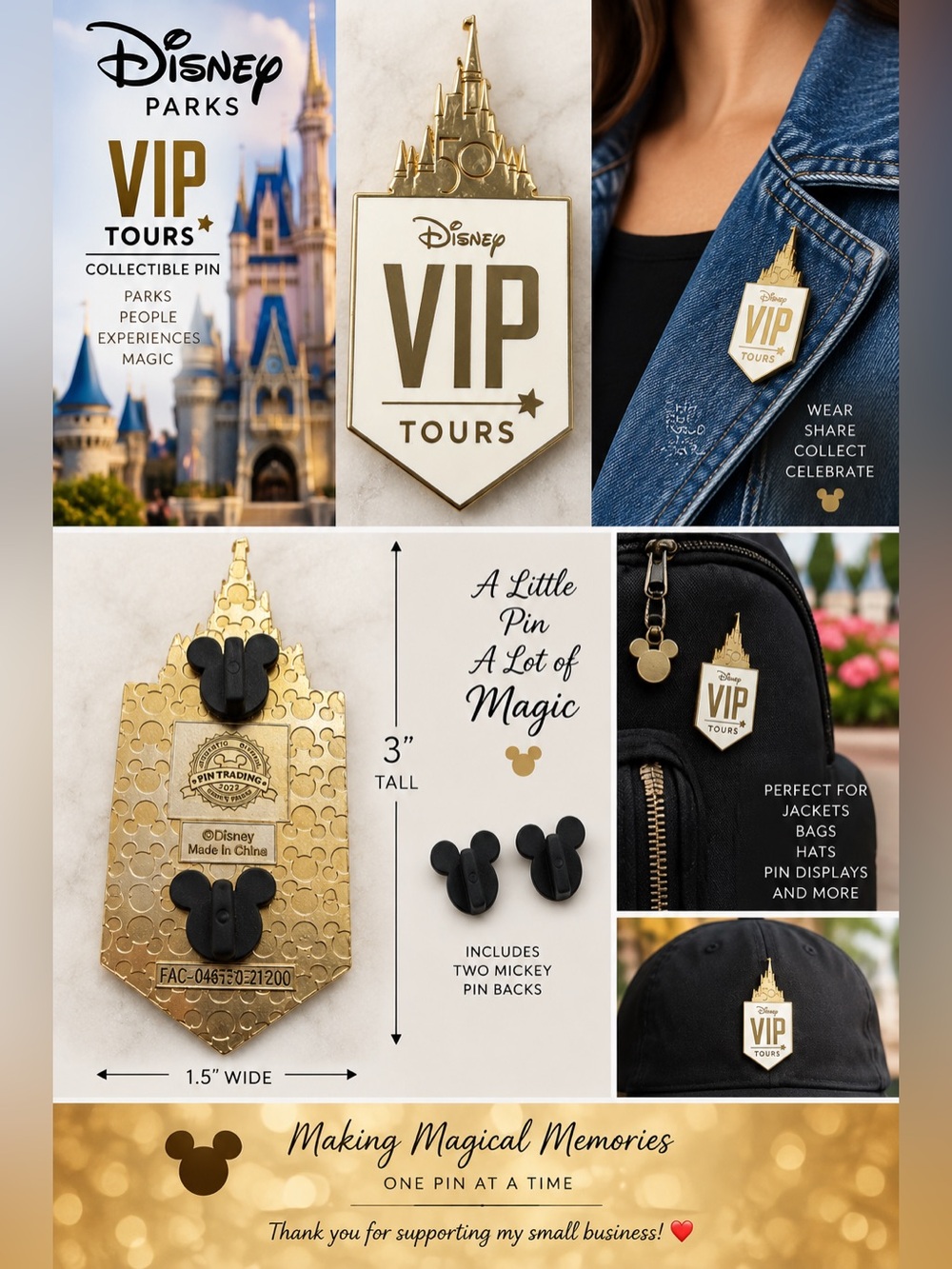 Disney Parks VIP Tours Castle Pin 2022 Authentic Official Pin Trading Gold